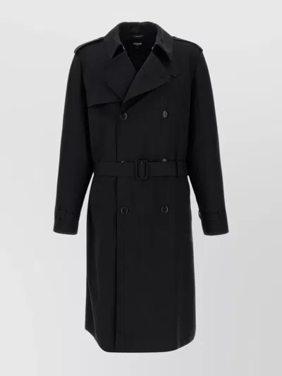 FENDI TRENCH COAT WOOL BELTED WAIST