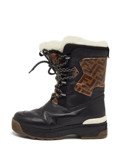 Pre-owned Fendi T-rex Zucca Boots In Black