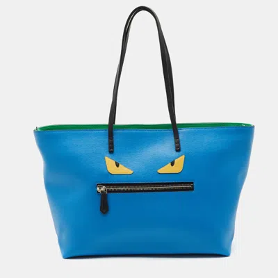 Pre-owned Fendi Tri Color Leather Monster Roll Tote In Blue