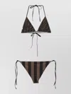 Fendi Triangle Bikini Striped Pattern Beachwear Set In Brown