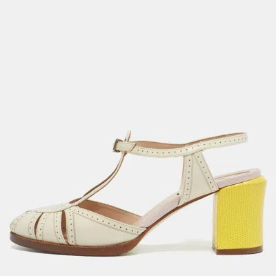 Pre-owned Fendi Tricolor Lizard Embossed And Leather Chameleon Ankle Strap Sandals Size 36.5 In White