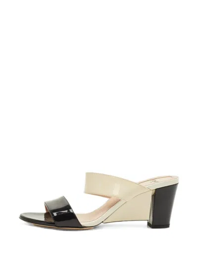 Pre-owned Fendi Tricolour Patent Wedge Sandals In Black