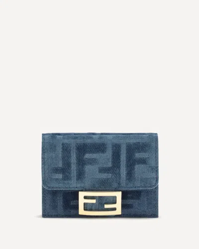Fendi Trifold Wallet With Ff Monogram In Jacquard In Blue