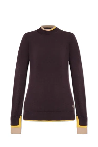 FENDI FENDI LOGO JACQUARD LAYERED-TRIM JUMPER
