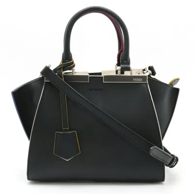 Fendi Trois Jules Black Leather Shoulder Bag ()