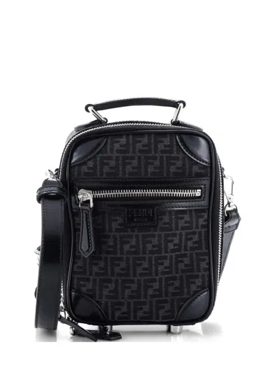 Pre-owned Fendi Trolley Recycled Fabric Jacquard Mini Crossbody Bag In Black
