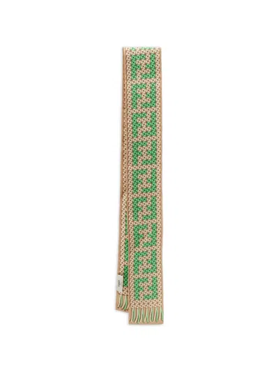 Pre-owned Fendi Trompe L'œil Logo Scarf In Neutrals