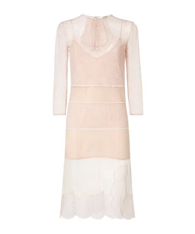 Fendi Trompe-l'oeil Effect Lace Midi Dress In Neutral