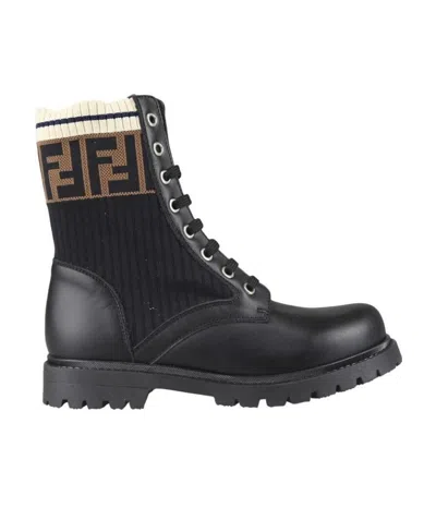 FENDI TRONCHETTO KNITTED COMBAT BOOTS