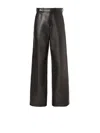 Fendi High Waist Lambskin Leather Wide Leg Trousers In Black