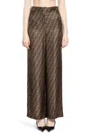 Fendi Ff Silk Twill Wide Leg Trousers In Brown