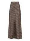 Fendi Ff Silk Twill Wide Leg Trousers In Brown