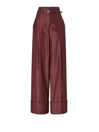 Fendi Taffeta-buckle Trousers In Red