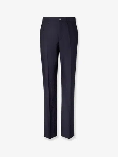 Fendi Men Trousers Wool Tonal Stitching In Blue