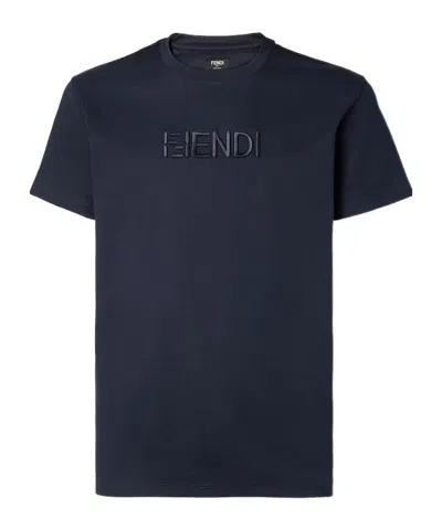 FENDI FENDI LOGO EMBROIDERED CREWNECK T-SHIRT