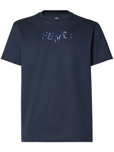 Fendi Short Sleeve Crew Neck Cotton T Shirt In Animal Print