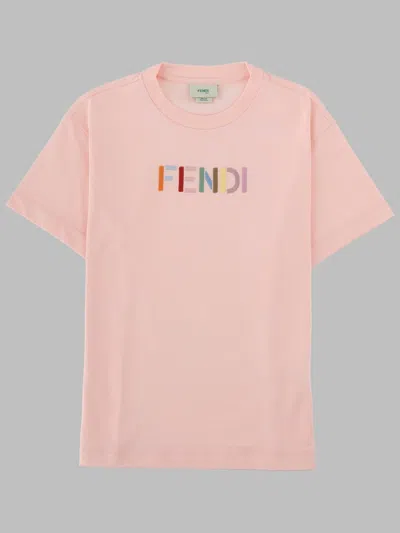 Fendi T-shirt Con Logo Multicolor In Pink