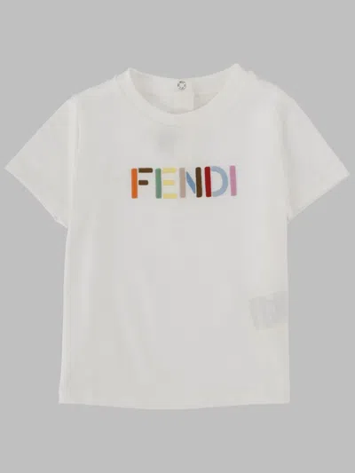 Fendi T-shirt Con Logo Multicolor In White