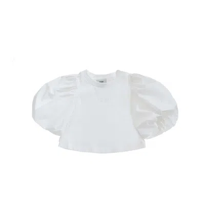 Fendi T-shirt Cropped Con Maniche A Palloncino Kids In White