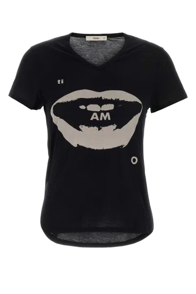 Fendi T-shirt In Jersey Con Stampa Ti Amo In Black