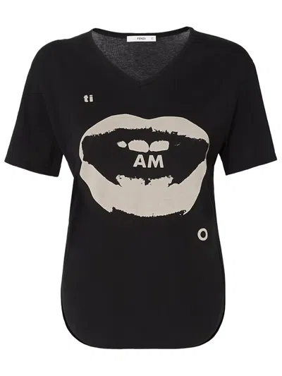 Fendi T-shirt In Jersey Con Stampa Ti Amo In Black