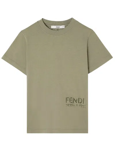 Fendi Kids' T-shirt Junior In Cotone Con Stampa Stencil In Green