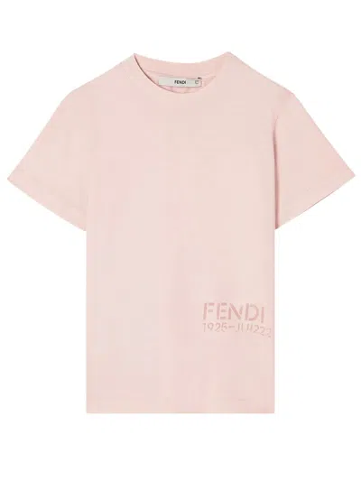 Fendi Kids' T-shirt Junior In Cotone Con Stampa Stencil In Pink