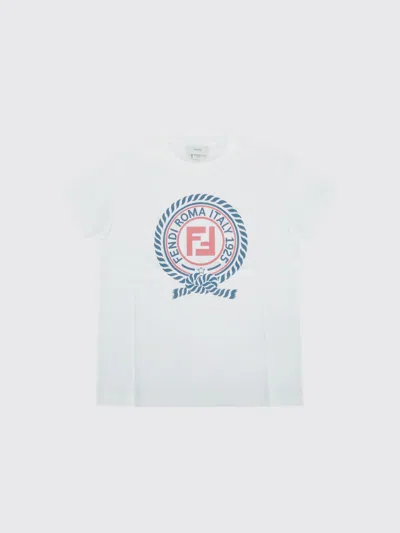 Fendi Cotton T-shirt With Logo Print Kids In White
