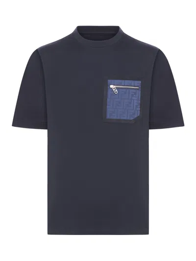 Fendi Tshirt L.j.ff Pocket In Dark Blue