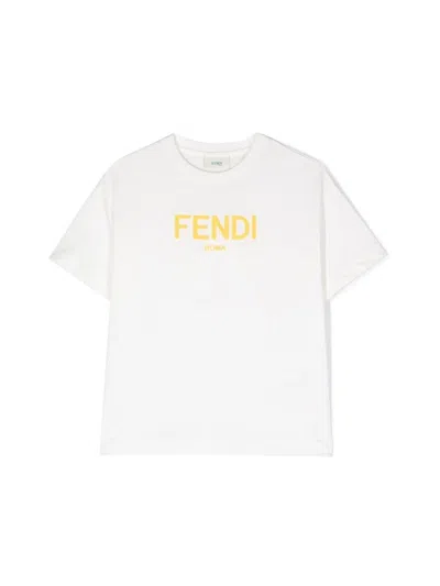 Fendi Mini Dyed Cotton T-shirt For Girls In White