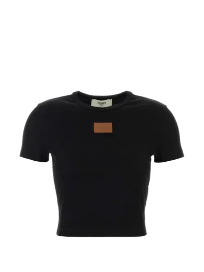 FENDI T-SHIRT WITH LOGO APPLICATION
