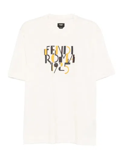 Fendi Roma 1925 Print Cotton T-shirt Clothing In White