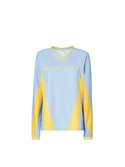 Fendi Sagg Napoli Graphic-print V-neck T-shirt In Blue