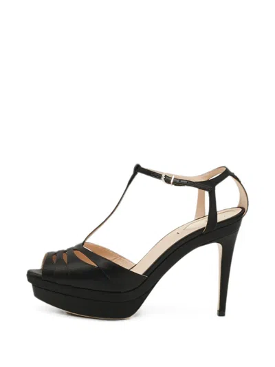 Pre-owned Fendi T-strap Peep-toe Sandals In Black