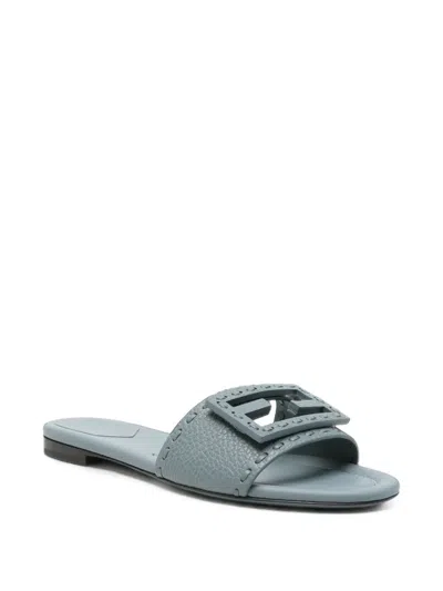 Fendi Tube Baguette Pebbled Leather Sandals In Blue