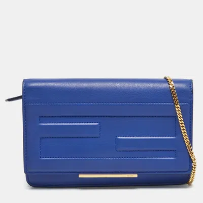 Pre-owned Fendi Tube Blue Leather Wallet On Chain