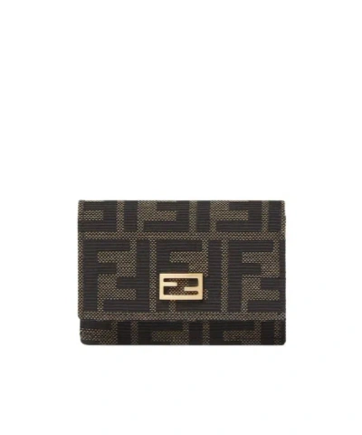 Fendi Tube Card Case Brown Ff Zucca Jacquard Card Case In Red