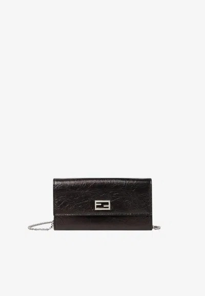 Fendi Tube Chain Clutch In Crackled Leather In Black