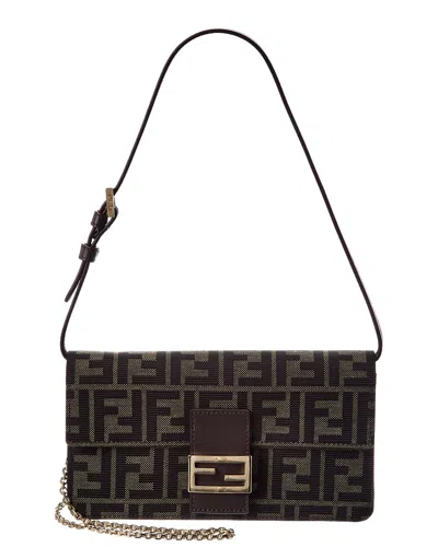 Fendi Tube Ff Jacquard & Leather Wallet On Chain In Brown