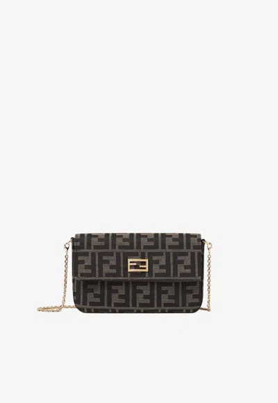 Fendi Tube Ff Jacquard Chain Clutch In Brown
