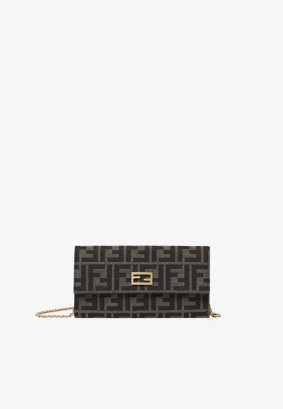 Fendi Tube Ff Jacquard Chain Clutch In Brown