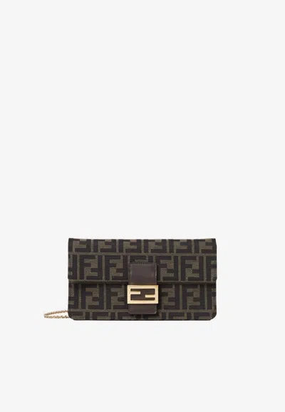 Fendi Tube Ff Jacquard Chain Clutch In Brown
