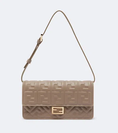 Fendi Tube Ff Leather Wallet On Chain In Beige