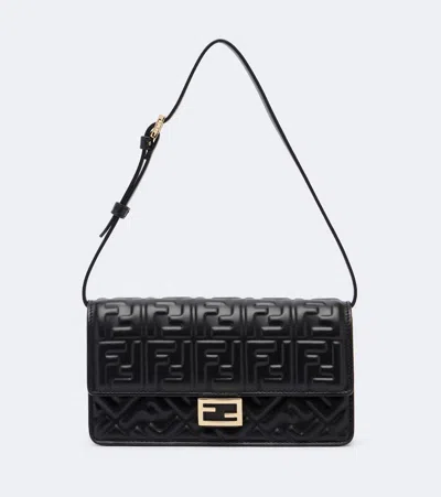Fendi Tube Ff Leather Wallet On Chain In Black