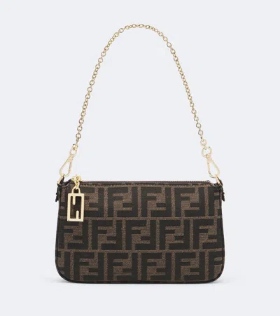Fendi Tube Ff Zucca Pouch With Strap In Brown