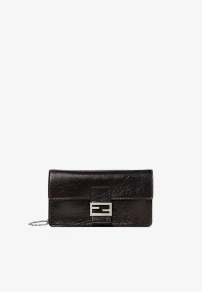 Fendi Tube Leather Chain Clutch In Black