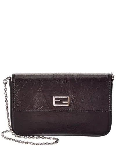 Fendi Tube Leather Compact Wallet On Chain In Black