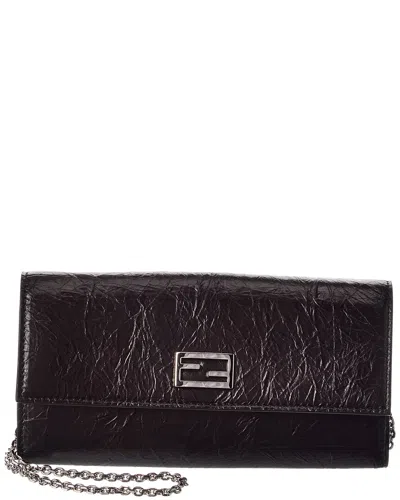 Fendi Tube Leather Continental Wallet On Chain In Black
