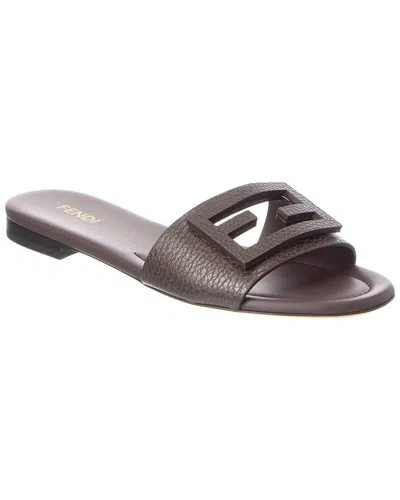 Fendi Tube Ff Jacquard Leather Flat Sandals In Brown