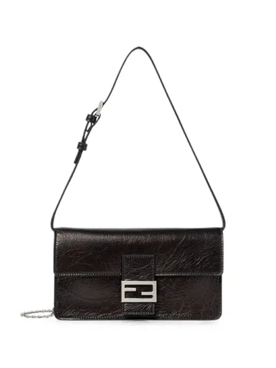 Fendi Tube Leather Wallet On Chain In Black